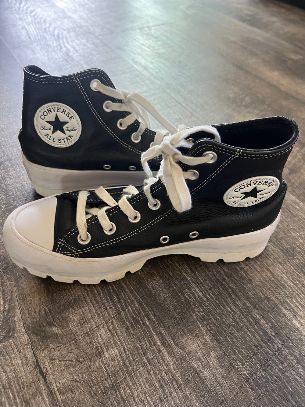 Converse Womens Black High Top All Star Sneakers Leather Platform sz7.5